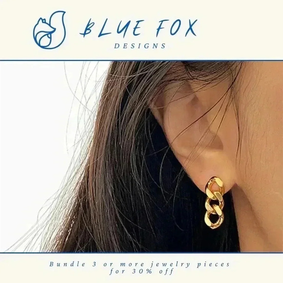 *NEW* 18K Gold Plated Stainless Steel  Twisty Chainlink Earrings - Picture 1 of 7